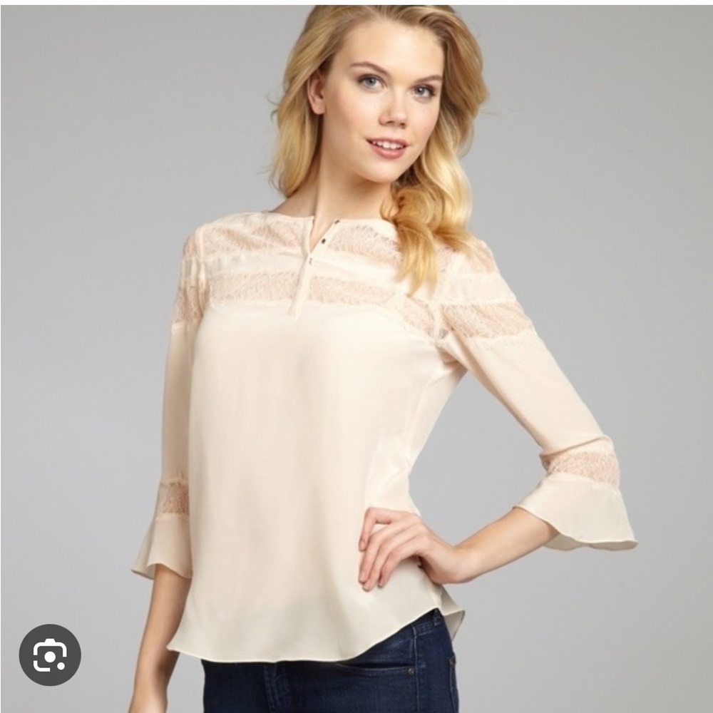 ⭐️REBECCA TAYLOR Peach Silk Lace Blouse Size 2
